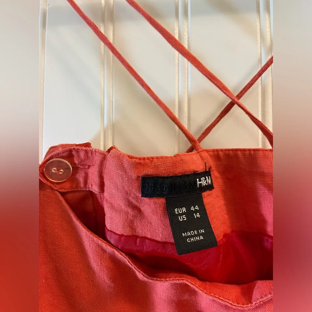 H&M Bright Coral Sleeveless Strappy Midi Dress 14 - Picture 3 of 6
